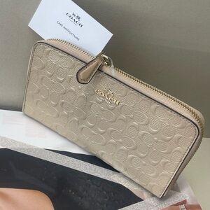 (new+card) Coach long wallet signature monogram beechwood beige taupe 7.5x4 inch